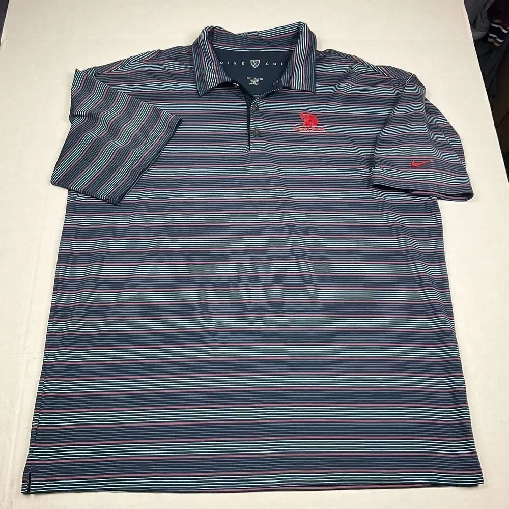 Nike Golf Mens Dri Fit Polo Shirt Striped Quick Dry Performance Short Sleeve XL